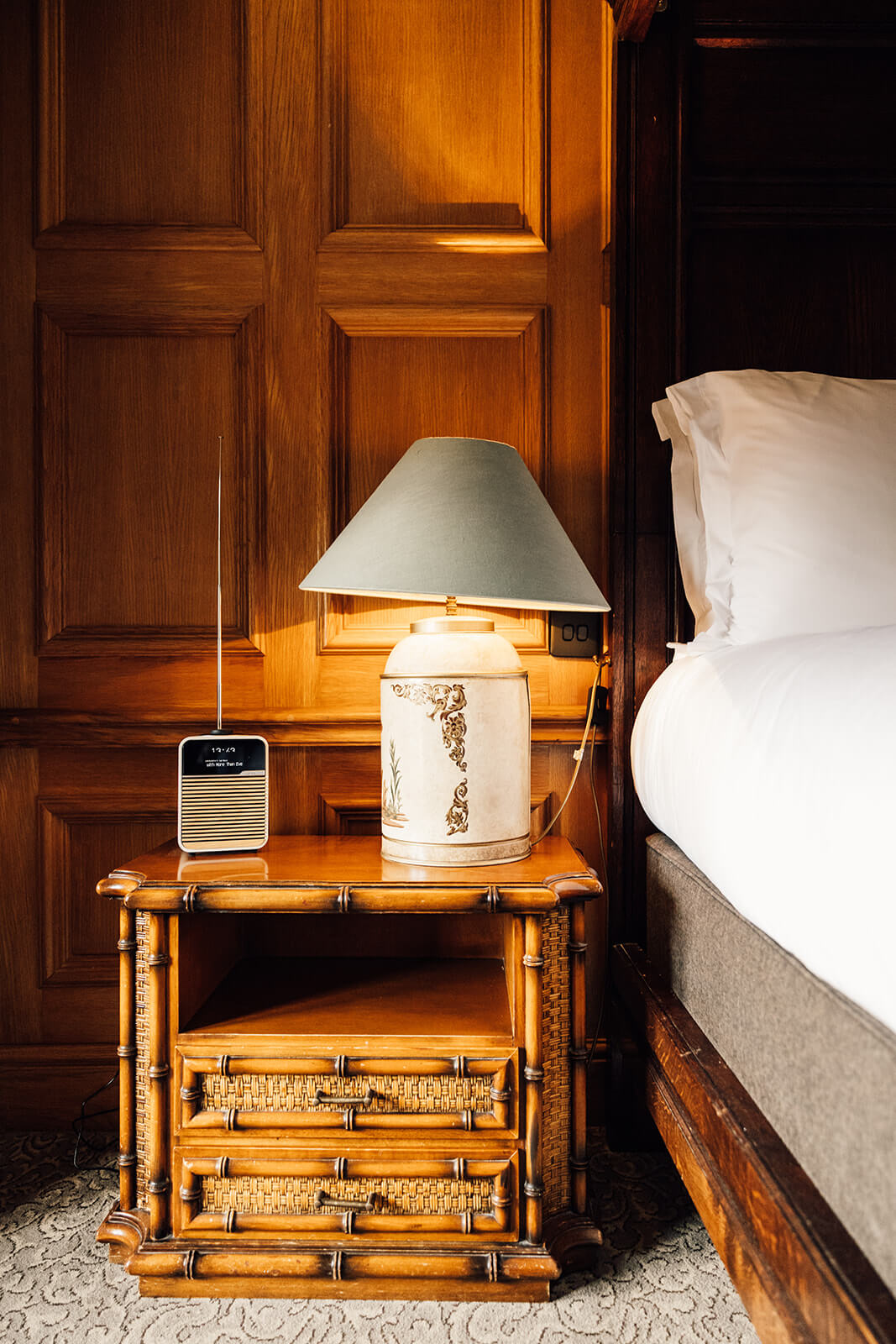 Pennyhill hotel lampshade and radio